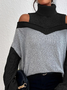Casual Color Block Turtleneck Sweater tunic