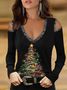 Jersey V Neck Casual Christmas T-Shirt Xmas T-shirt
