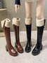 Vintage Faux Fur Buckle Riding Boots with Back Zip