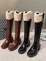 Vintage Faux Fur Buckle Riding Boots with Back Zip