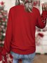 Plain Long Sleeve Crew Neck Beaded Lace-up Casual T-shirt
