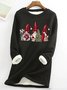 Women's Christmas Goblins Funny Graphic Print Warmth Fleece Sweatshirt Loose Christmas Crew Neck Casual Sweatshirt