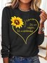 Women's Jesus Letter Sunflower Print Casual Crew Neck Top