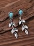 Boho Ethnic Silver Turquoise Leaf Fringe Earrings Casual Everyday Commuter Jewelry