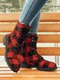Christmas Red-black Plaid Plus Size Lace-Up Decor Size Zip Canvas Boots Xmas Boots
