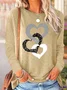 Women’s Regular Fit Simple Crew Neck Heart Long Sleeve Top