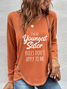 Long sleeve Crew Neck Casual Text Letters Buckle T-Shirt