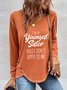 Long sleeve Crew Neck Casual Text Letters Buckle T-Shirt