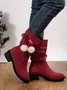 Christmas Pompom Decor Plus Size Faux Suede Slouchy Boots Xmas Boots