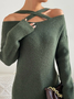 Loose Plain Casual Cross Long sleeve Sweater