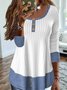 Color Block Crew Neck Casual Jersey T-Shirt TUNIC