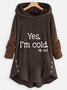 Plush Casual Long Sleeve Hoodie Buttoned Text Printed H-Line Hooded Sweatshirt