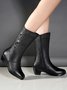 Black Rhinestone Metal Plush Warm Thick Heel Boots