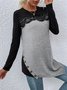 Casual Long sleeve Crew Neck Color Block Loose T-Shirt TUNIC