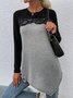 Casual Long sleeve Crew Neck Color Block Loose T-Shirt TUNIC