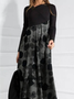 Women Black Cotton-Blend Long Sleeve Geometric Knitting Dress