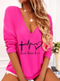 Plus Size Casual Long Sleeve V Neck Printed Top T-Shirt
