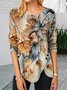 plus size Casual Long Sleeve Round Neck Printed Top T-Shirt