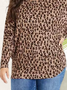 Plus Size Crew Neck Leopard Batwing Sleeve Regular Fit Casual Top