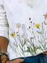 Plus Size Plants Cotton Blends Crew Neck Long Sleeve T-shirt