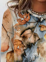 Plus Size Leaf Printed Long Sleeve Casual T-Shirt