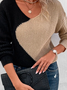 Loose Color Block Casual V Neck Sweater