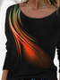 Plus Size Abstract Printed Loose Long Sleeve T-Shirt