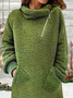 Casual Fluff/Granular Fleece Fabric Turtleneck Plain Dress