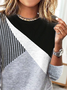Plus Size Striped Patchwork Contrast Printed Casual Long-sleeve T-shirt