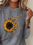 Plus Size Sunflower Long sleeve Crew Neck T-Shirt