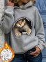 Plus Size Hoodie Cat Printed Casual Plush Sweatshirt