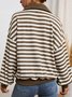 Striped Long Sleeve Zipper Shawl Collar Casual Sweatshirt
