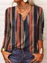 Plus Size Long Sleeve Casual Striped T-Shirt