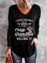 Letters Long Sleeve V Neck Casual Tunic T-Shirt