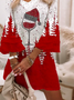 Christmas Wine Glass V Neck Party Loose tunic Dress Xmas Dress