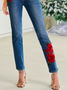 Denim Casual Floral Jeans