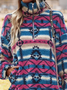 Ethnic Long Sleeve Zipper Turtleneck Fluff Sweatshirt