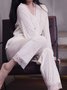 Lace Stitching Gold Velvet Long Sleeve Trousers Loungewear Two Piece Plus Size