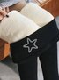 Regular Fit Fluff/Granular Fleece Fabric Star Casual Leggings