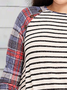 Plus Size Split Joint Loose Striped Casual T-Shirt