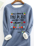 Plant Printed Casual Fleece Sweatshirt