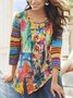 Random Print Crew Neck Vacation T-Shirt TUNIC