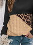 Loose Color Block Leopard Printed Casual Jacquard Sweatshirt