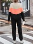 Color Block Long Sleeve Casual Two-Piece Set