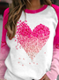 Valentine's Day Basic Casual Crew Neck Jersey Heart/Cordate Pink Long Sleeve Sweatshirt