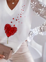 Heart/Cordate Patchwork Lace Casual V-neck Top