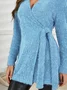 Mohair V Neck Casual Plain Front Cross Lace-up Tunic Sweater