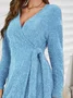 Mohair V Neck Casual Plain Front Cross Lace-up Tunic Sweater