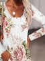 Plus Size Floral Long Sleeves Notched Buttoned Casual Top