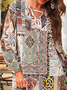 Ethnic Long Sleeve Notched Tunic Casual Dress